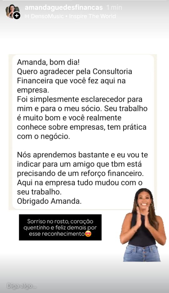 agradecimento de cliente - Consultoria Financeira Empresarial e BPO Financeiro